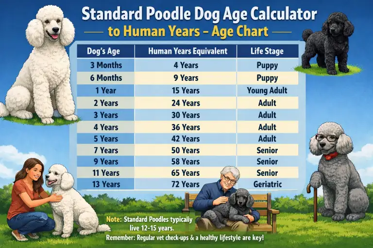 Standard Poodle Dog Age Calculator to Human Years Age Chart