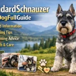 Adult Standard Schnauzer with a salt and pepper wiry coat standing confidently, showing square build, beard, and expressive eyebrows