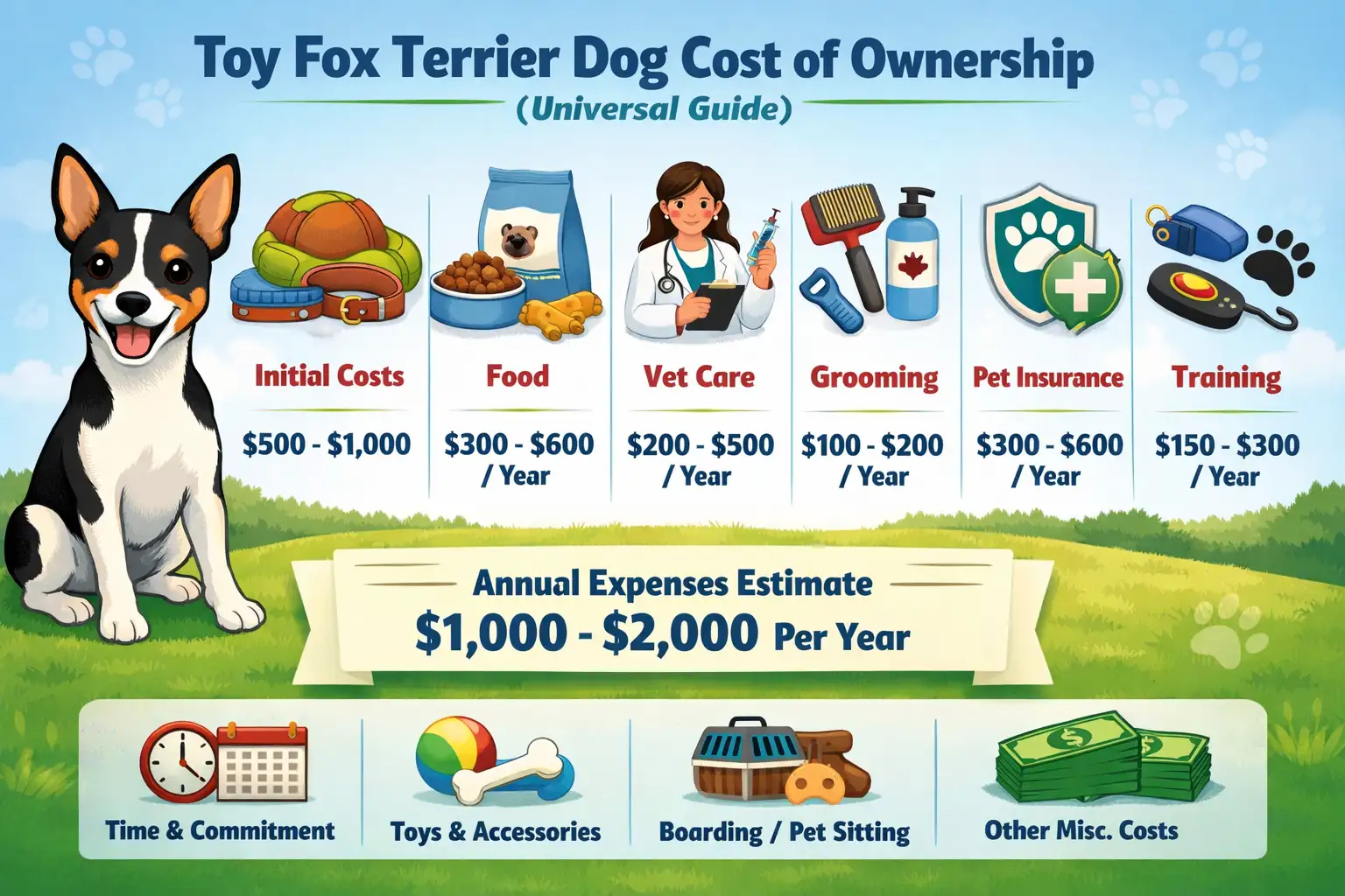 Toy Fox Terrier cost and price guide showing ownership expenses for a small Toy Fox Terrier dog