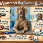 Close-up of a Weimaraner’s short, smooth gray coat being brushed, showing minimal shedding and easy grooming needs