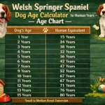 Welsh Springer Spaniel puppy next to an adult dog to show size, coat, and age differences