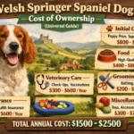 Welsh Springer Spaniel resting indoors, reflecting everyday care, grooming needs, and ownership expenses