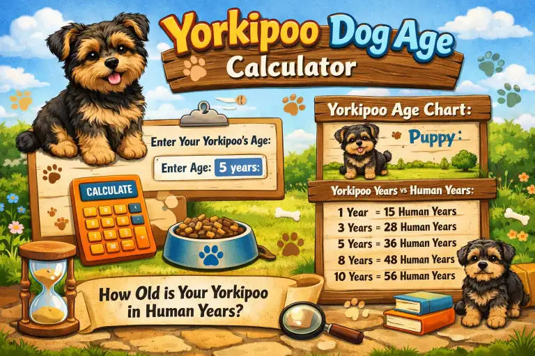 Yorkipoo age chart showing puppy, adult, and senior life stages in human years