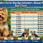 Yorkie age chart in human years showing Yorkshire Terrier dog years, human age equivalents, life stages, and senior age guidance