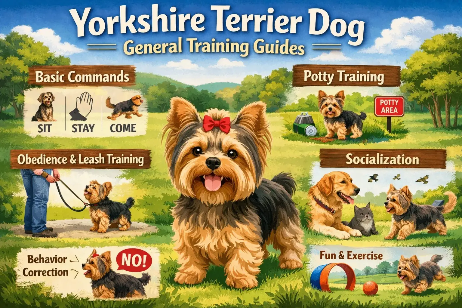 Yorkshire Terrier learning basic training commands indoors with positive reinforcement