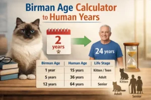 “Birman kitten, adult, and senior cat shown at different life stages”