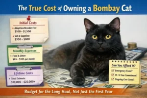 “Affectionate Bombay cat cuddling with its owner”