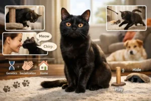 “Affectionate Bombay cat cuddling with its owner”