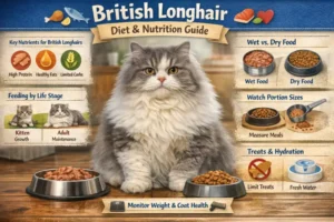 Alt text: British Longhair cat diet and nutrition guide with healthy feeding tips