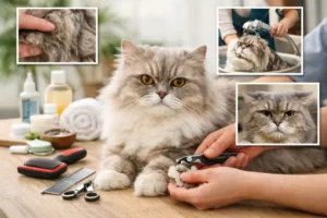 Alt text: British Longhair cat grooming basics including brushing, coat care, and hygiene