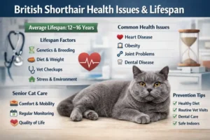 Alt text: British Shorthair cat health issues and lifespan overview with wellness focus