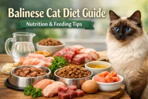 Balinese cat diet shown with wet and dry food options for balanced daily feeding