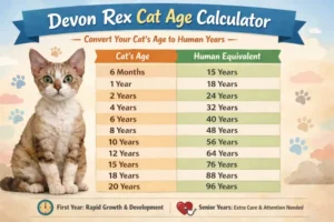 Devon Rex cat age calculator chart converting cat years to human years