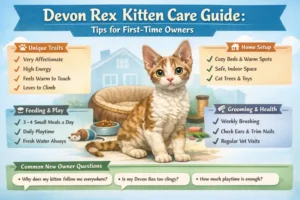 Devon Rex kitten care guide showing early growth, feeding, and care needs