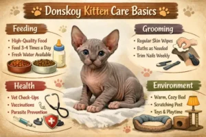 Donskoy kitten care guide showing early growth, feeding, and care needs