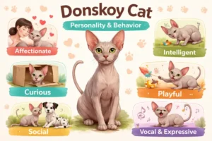 Donskoy cat personality and behavior traits shown in an affectionate home setting