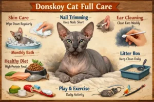 Donskoy cat grooming basics including skin cleaning, bathing, and hygiene