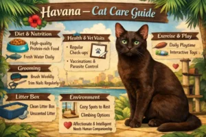 Havana cat care guide covering daily care, grooming, and indoor living needs