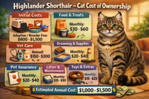 Highlander Shorthair cat cost of ownership including food, grooming, and veterinary expenses