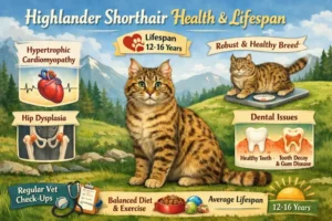 Highlander Shorthair cat health issues and lifespan overview with wellness focus