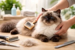 Himalayan cat grooming basics including brushing, coat care, and hygiene