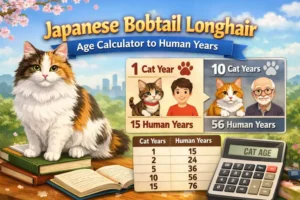 Japanese Bobtail Longhair age calculator to human years with a longhaired bobtail cat and age conversion chart
