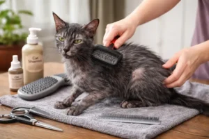 Lykoi cat grooming basics including coat care, skin care, and hygiene