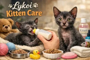 Lykoi kitten care guide showing early growth, feeding, and care needs