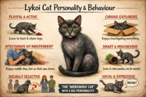 Lykoi cat personality and behavior traits shown in an active home environment