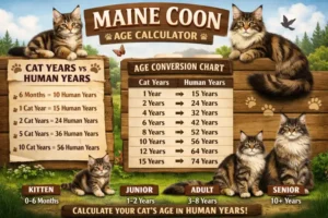 Maine Coon cat age calculator chart converting cat years to human years