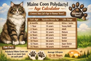 Maine Coon Polydactyl cat age calculator chart converting cat years to human years