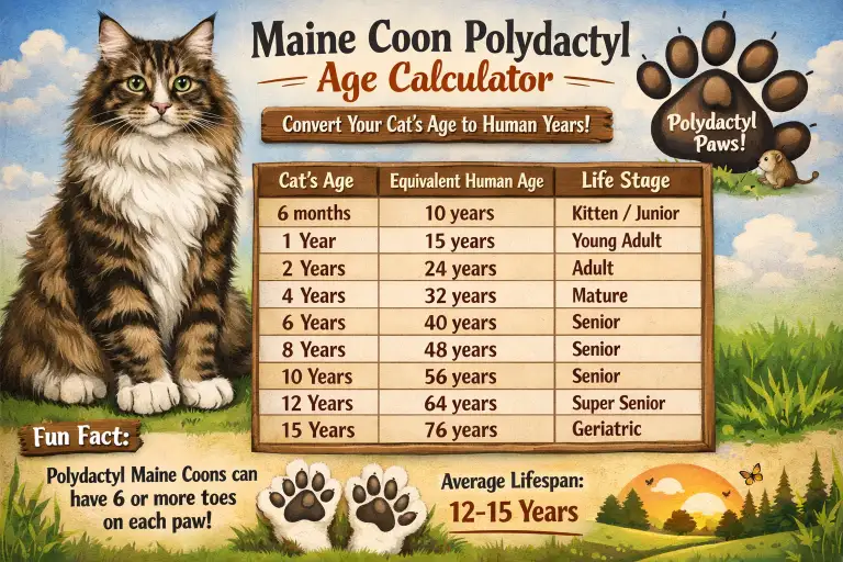 Maine Coon Polydactyl Cat Age Calculator to Human Years Chart