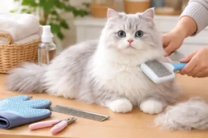 Minuet Longhair cat grooming basics including brushing, coat care, and hygiene