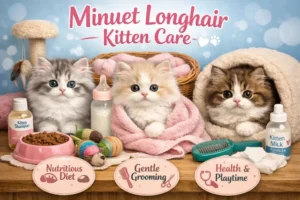 Minuet Longhair kitten care guide showing early growth, feeding, and care needs