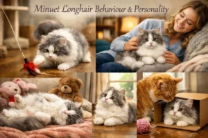 Minuet Longhair cat personality and behavior traits shown in a friendly home environment