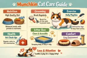 Munchkin cat care guide covering daily care, grooming, and indoor living needs