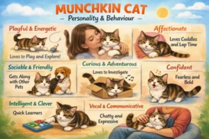 Munchkin cat personality and behavior traits shown in an active home environment