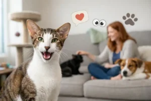 Oriental Shorthair cat showing social and vocal personality traits in a calm indoor home setting