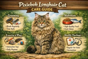 Pixiebob Longhair cat full breed guide showing bobbed tail, long coat, and muscular body