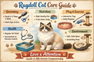 Ragdoll cat care guide covering daily care, grooming, and indoor living needs