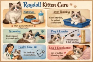 Ragdoll kitten care guide showing early growth, feeding, and care needs