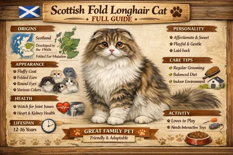 Scottish Fold Longhair Cat Full Breed Guide Covering Care and Traits