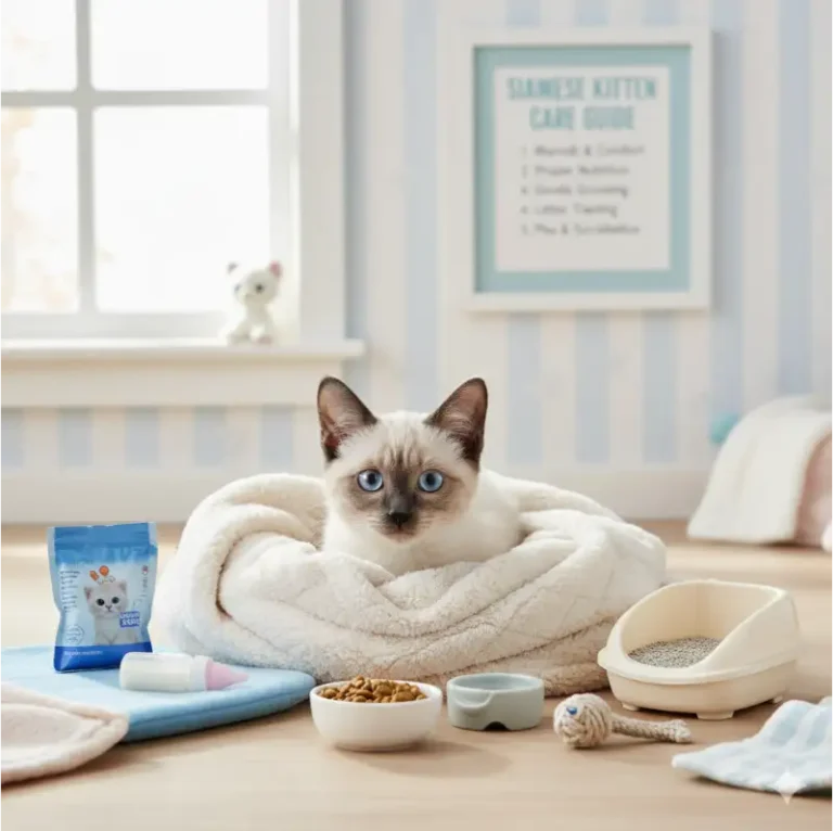 Siamese kitten care guide showing early growth, feeding, and care needs