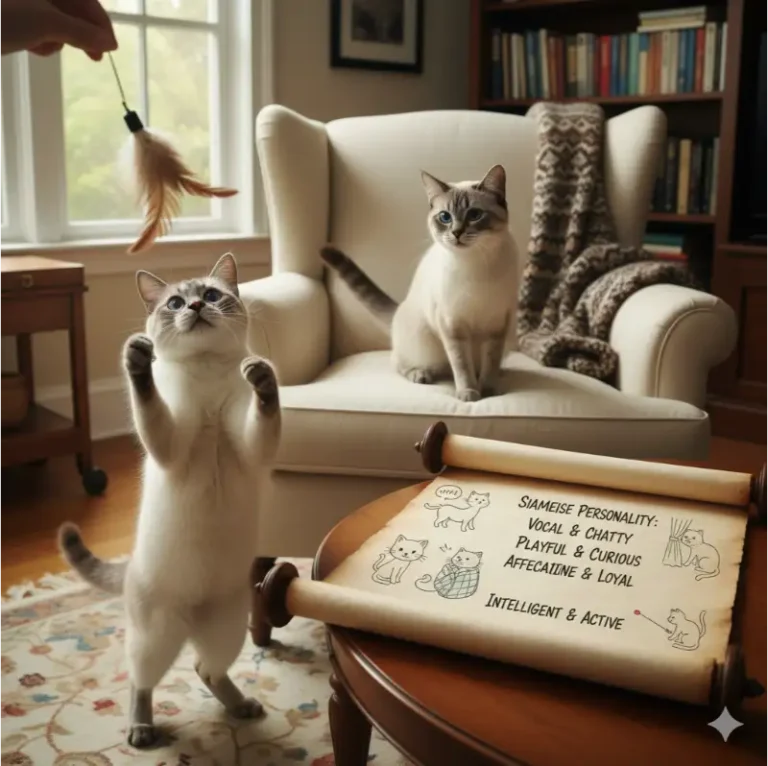 Siamese cat personality and behavior traits shown in an interactive home environment