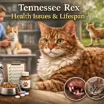 Adult Tennessee Rex cat with a curly short coat resting indoors, illustrating Tennessee Rex health issues and lifespan care considerations.
