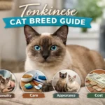 Adult Tonkinese cat with a short, silky mink coat and striking aqua eyes sitting on a cushion in a cozy indoor home setting