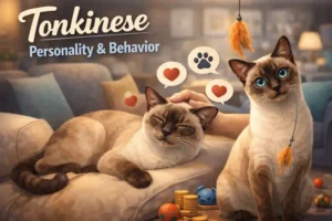 Adult Tonkinese cat showing playful and affectionate behavior indoors