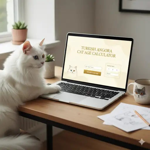 Turkish Angora cat age calculator chart converting cat years to human years