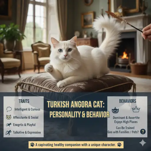 Turkish Angora cat personality and behavior traits shown in an active home environment