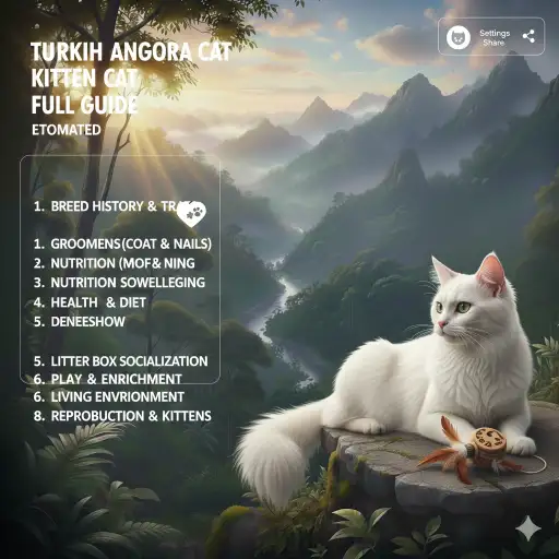 Turkish Angora cat full breed guide showing silky long coat, slender body, and elegant features